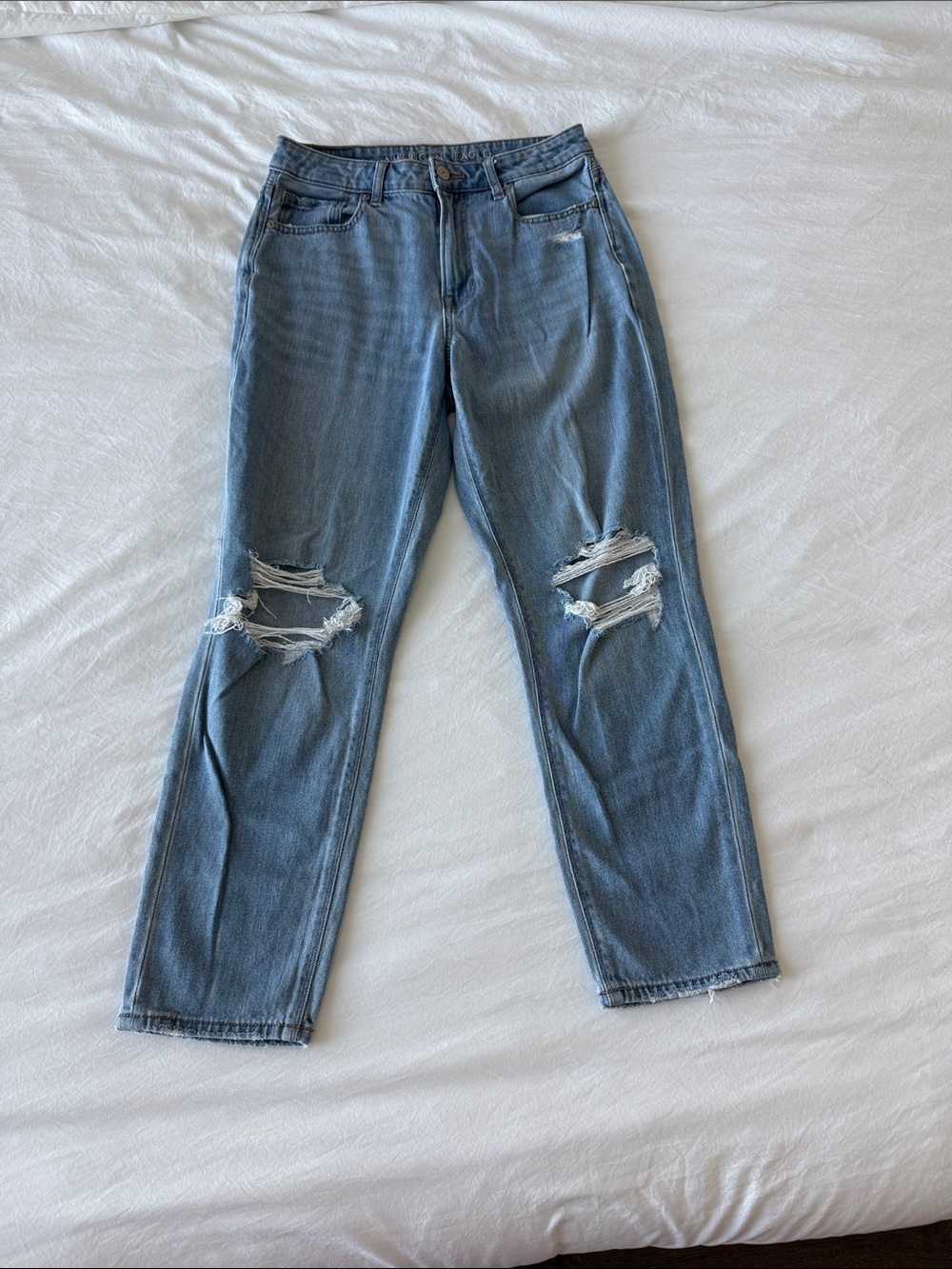 American Eagle Outfitters Light Blue Distressed Straight Leg Jeans